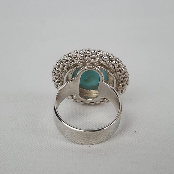 Blue Natural Stone 925 Sterling Silver Ring Size 9 - Picture 4 of 8